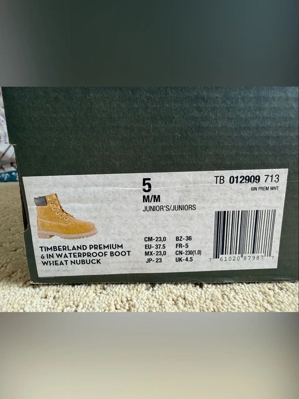 *EUC* Timberland Premium 6” Lace-Up Waterproof Boot, Wheat Nubuck, Sz 5M JR Unis